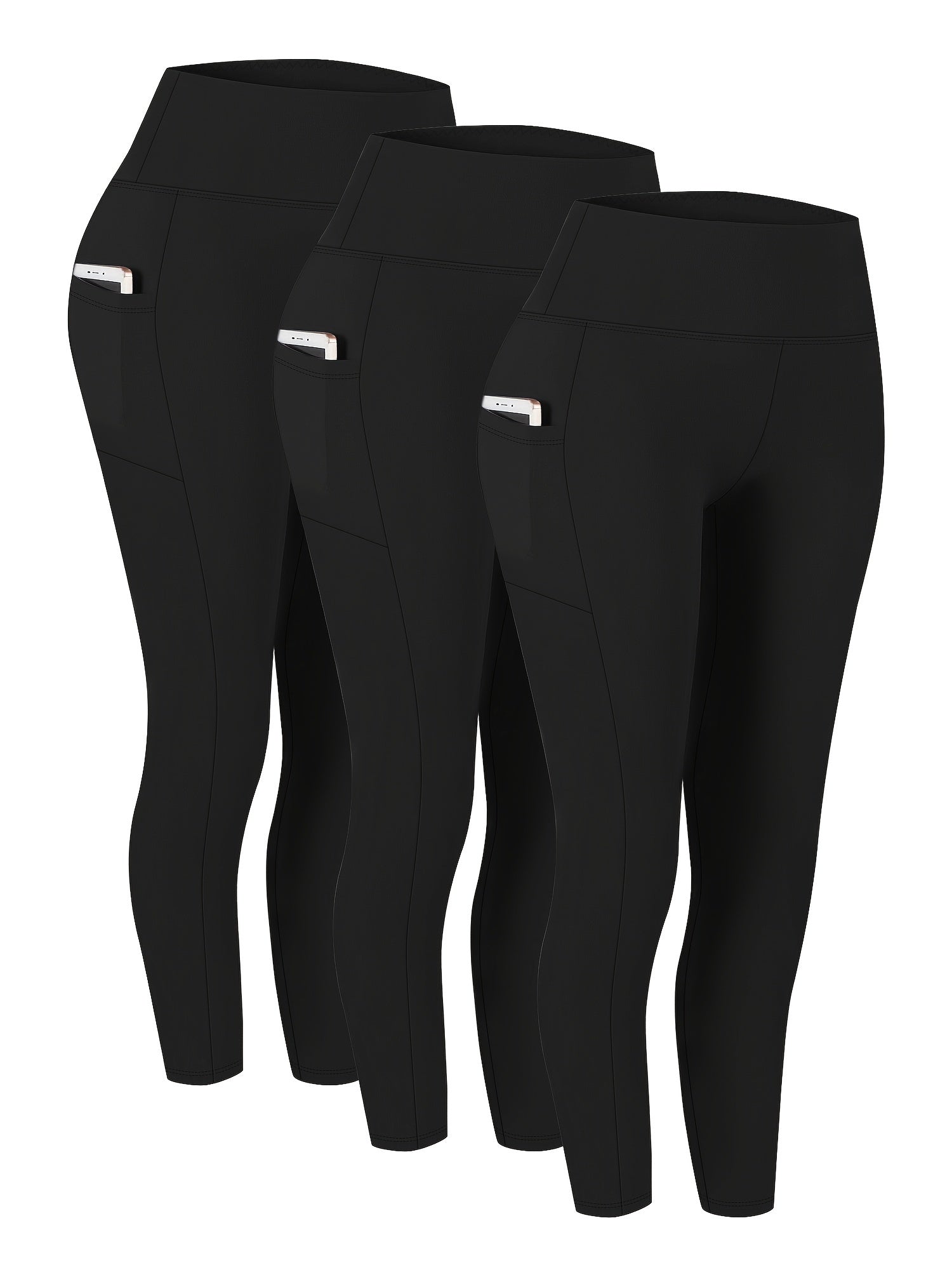 Plus Size Solid Side Pocket Leggings Casual Skinny Pants Spring Summer