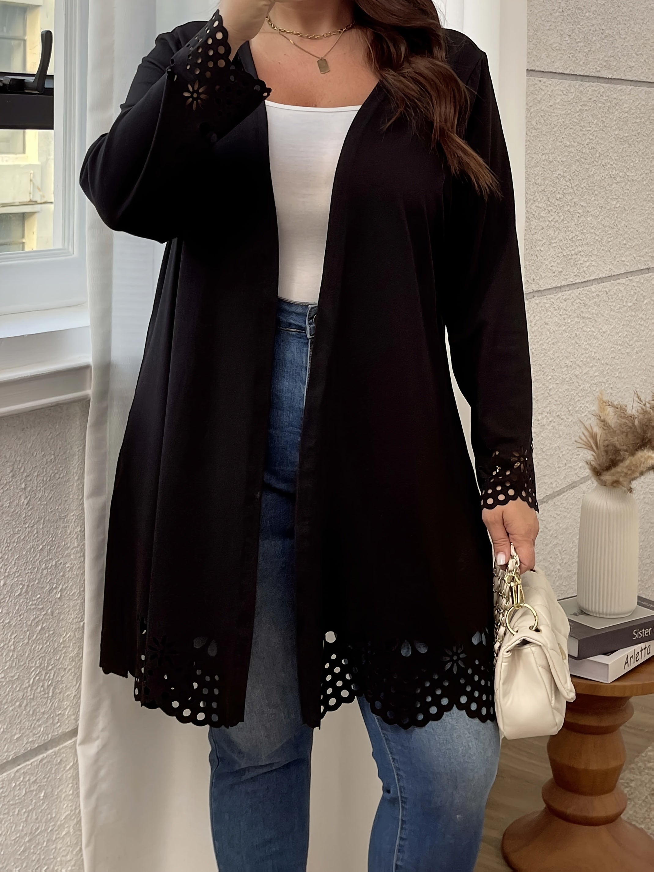Plus Size Women's Casual Knit Cardigan with Random Print for Fall Winter