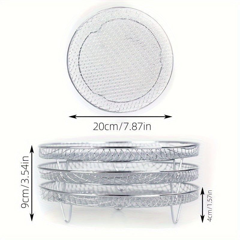3 qavatli zanglamaydigan po'latdan yasalgan quritish tokchasi - oshxona va ovqatlanish uchun drenaj bilan jihozlangan, havo fritözlari va BBQ gril uchun ko'p funksiyali aksessuar.
