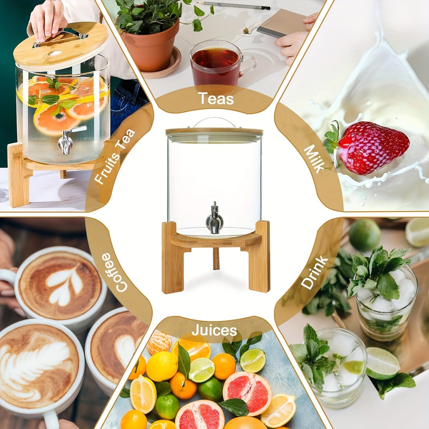 Набор стеклянных раздатчиков для напитков объемом 5 литров с подставкой для вечеринок и пикников