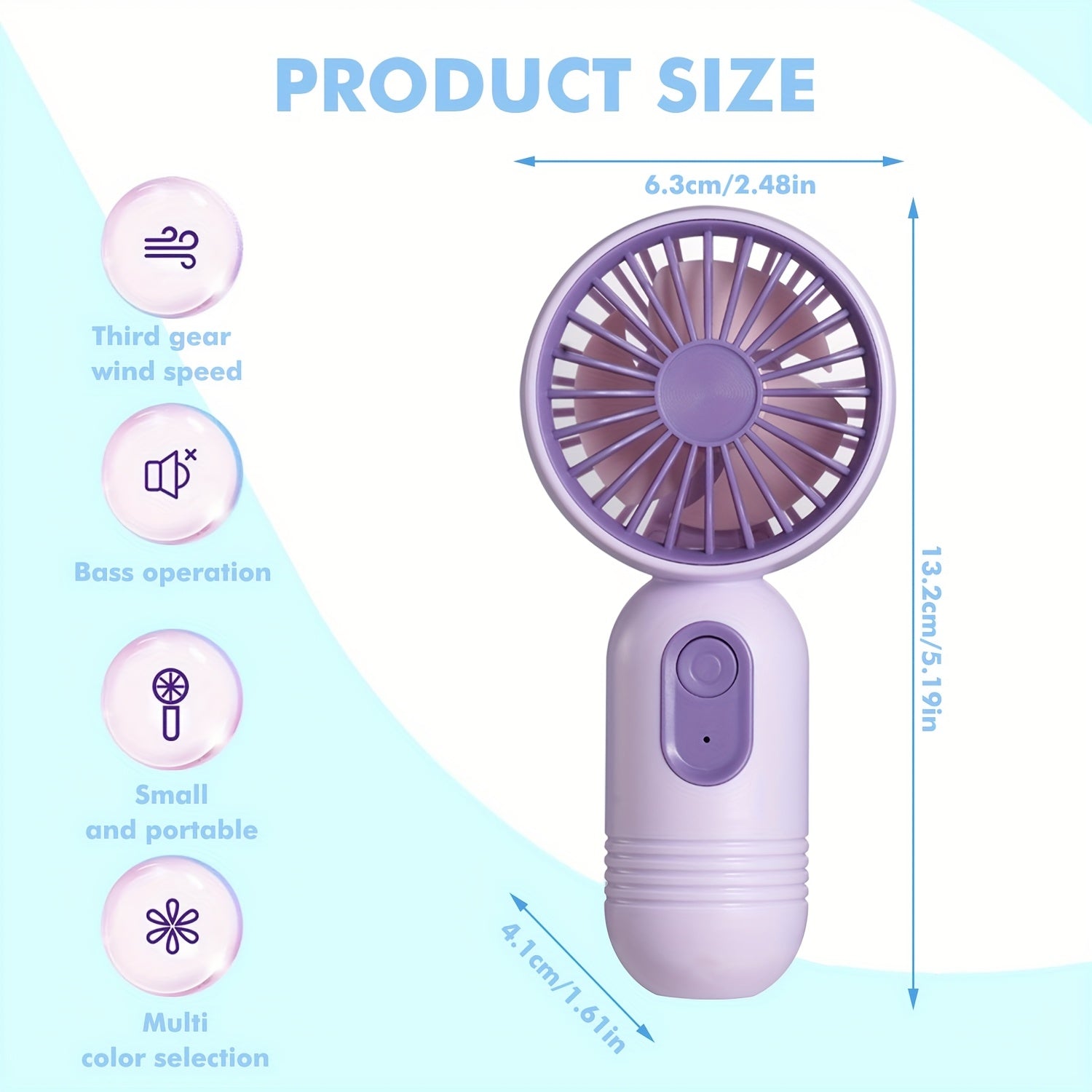 Handheld Fan Portable Mini USB Fan 3-Speed Adjustable Wind 500mAh Battery