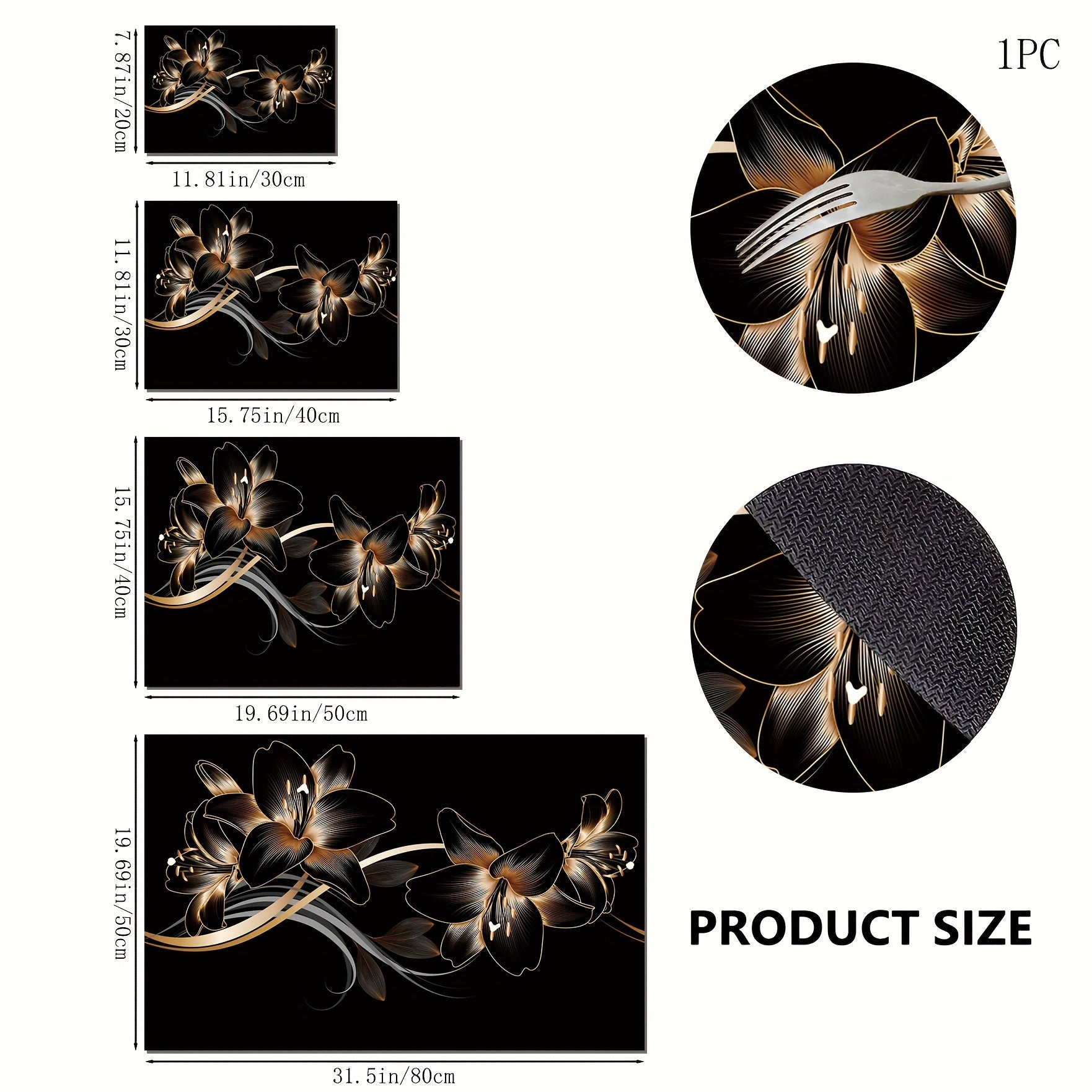 Floral Print Kitchen Dish Drying Mat Non-Slip Rubber Backing 1 Piece