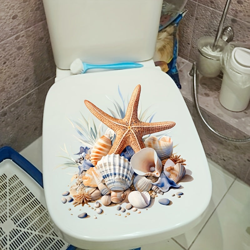 Waterproof Oceanic Toilet Sticker Starfish Seashell Self-Adhesive PVC Bathroom Decor