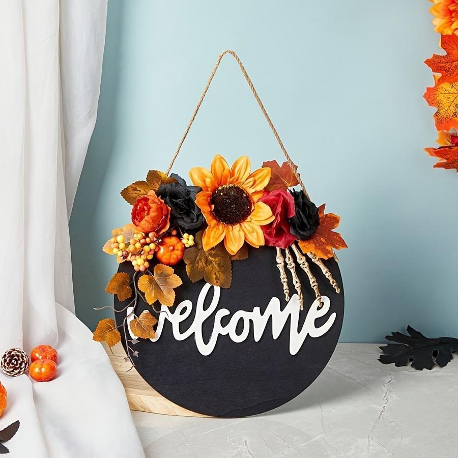 Dairaviy Yog'och Halloween Xush kelibsiz Belgisi - Sarı/Qora Bayram Guldasta Eskiyishingiz Uchun