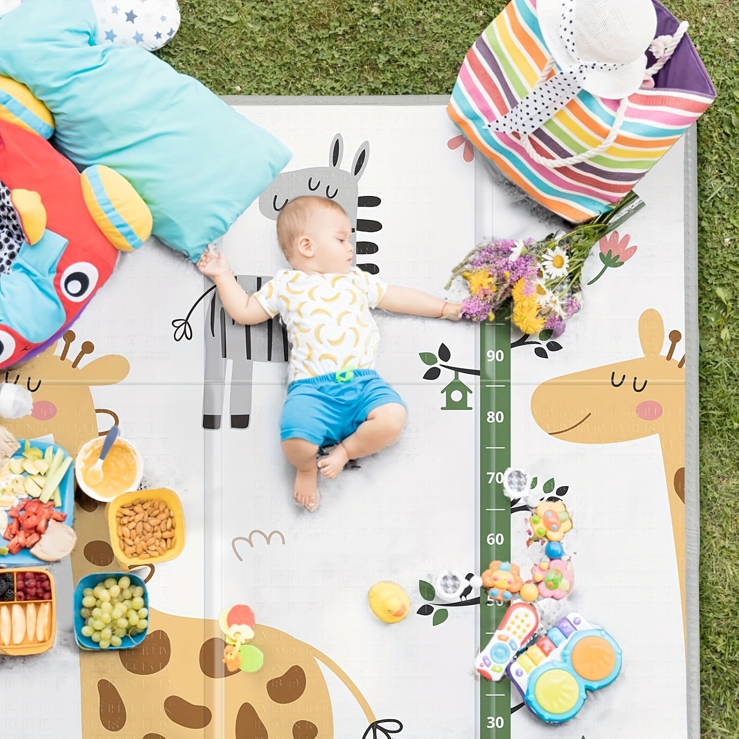 Reversible Giraffe and Geometric Play Mat for Toddlers 127cm Waterproof Foam