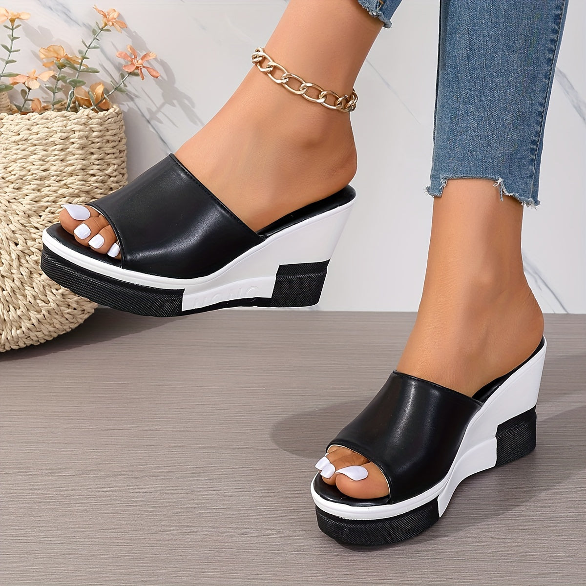 Women's Wedge Sandals Summer Open Toe Slip-On Platform Heel for Outdoor Wear