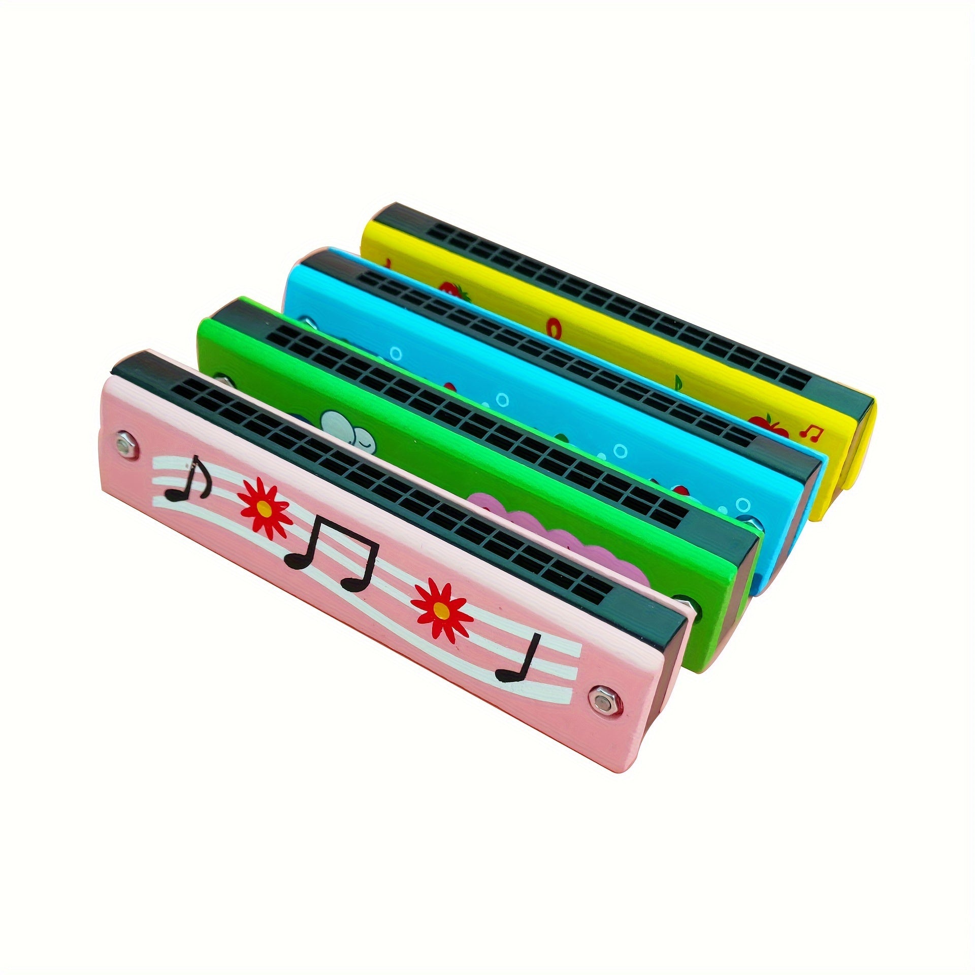 12 Styles Cartoon Harmonica for Kids and Beginners Double Row 16 Holes Wooden with Case