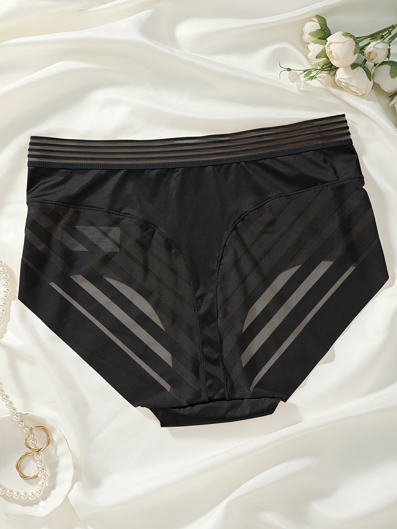 Panties de encaje con tiro alto para mujer con detalles de purpurina y diseño que levanta las caderas