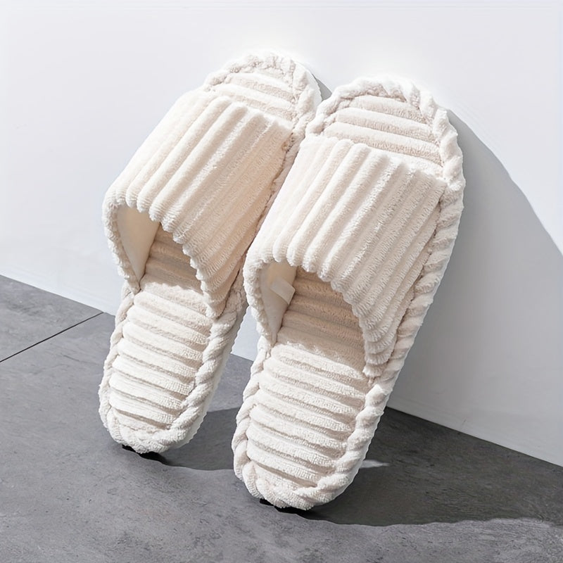Men's Corduroy Striped Indoor Slippers with Fabric Lining and EVA Sole