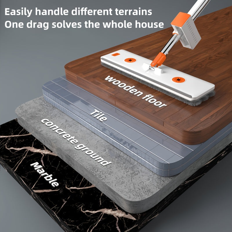 Stainless Steel Flat Mop Set with Long Handle for Multi-Surface Floor Cleaning