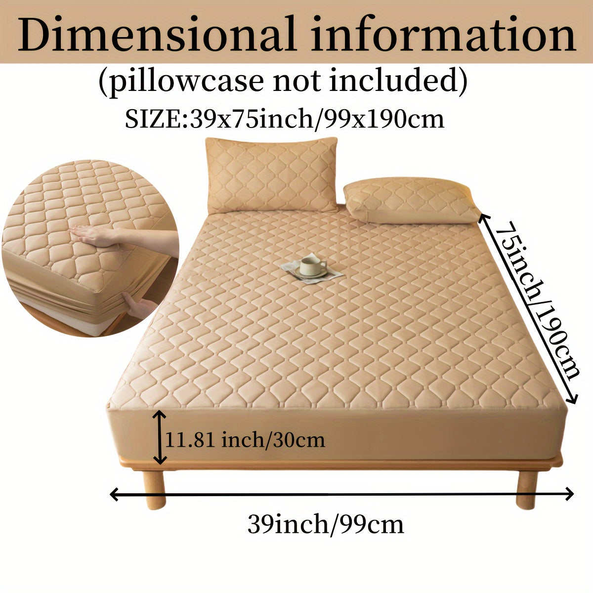 Suv o'tkazmaydigan, shovqinsiz, emboss qilingan yostiq qoplami, to'shakka mos keladigan, 29.97 sm chuqurlikdagi, yuviladigan, chang o'tkazmaydigan