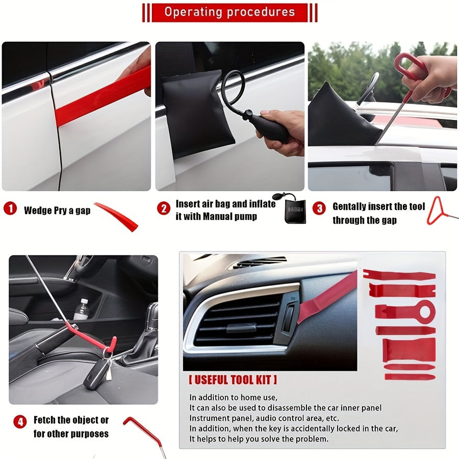 Universal Car Repair Tool Kit Inflatable Air Wedge Door Lock Grabber