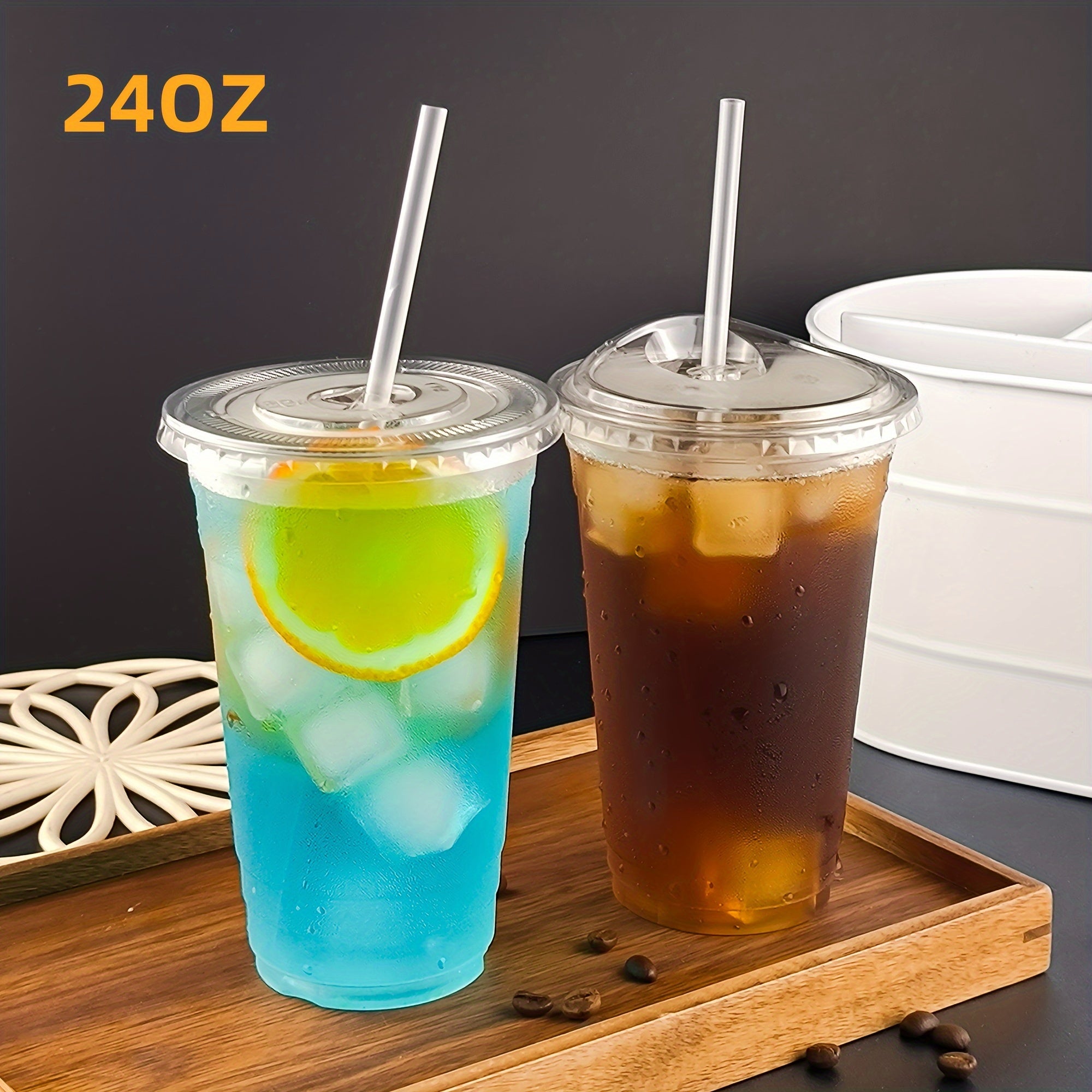 25 Sets 24oz Clear Plastic Cups with Lids and Straws for Cold Drinks