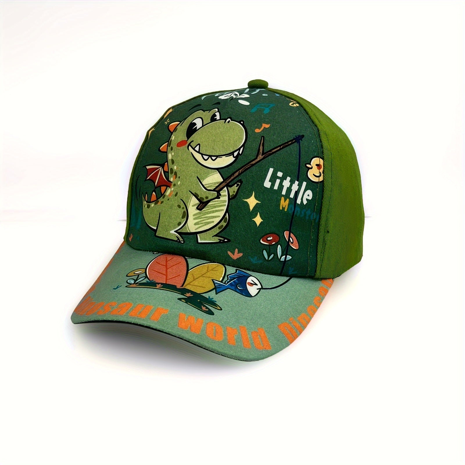 Kids Adjustable Cartoon Dinosaur Print Baseball Cap Lightweight All-Season Fitted for Boys and Girls