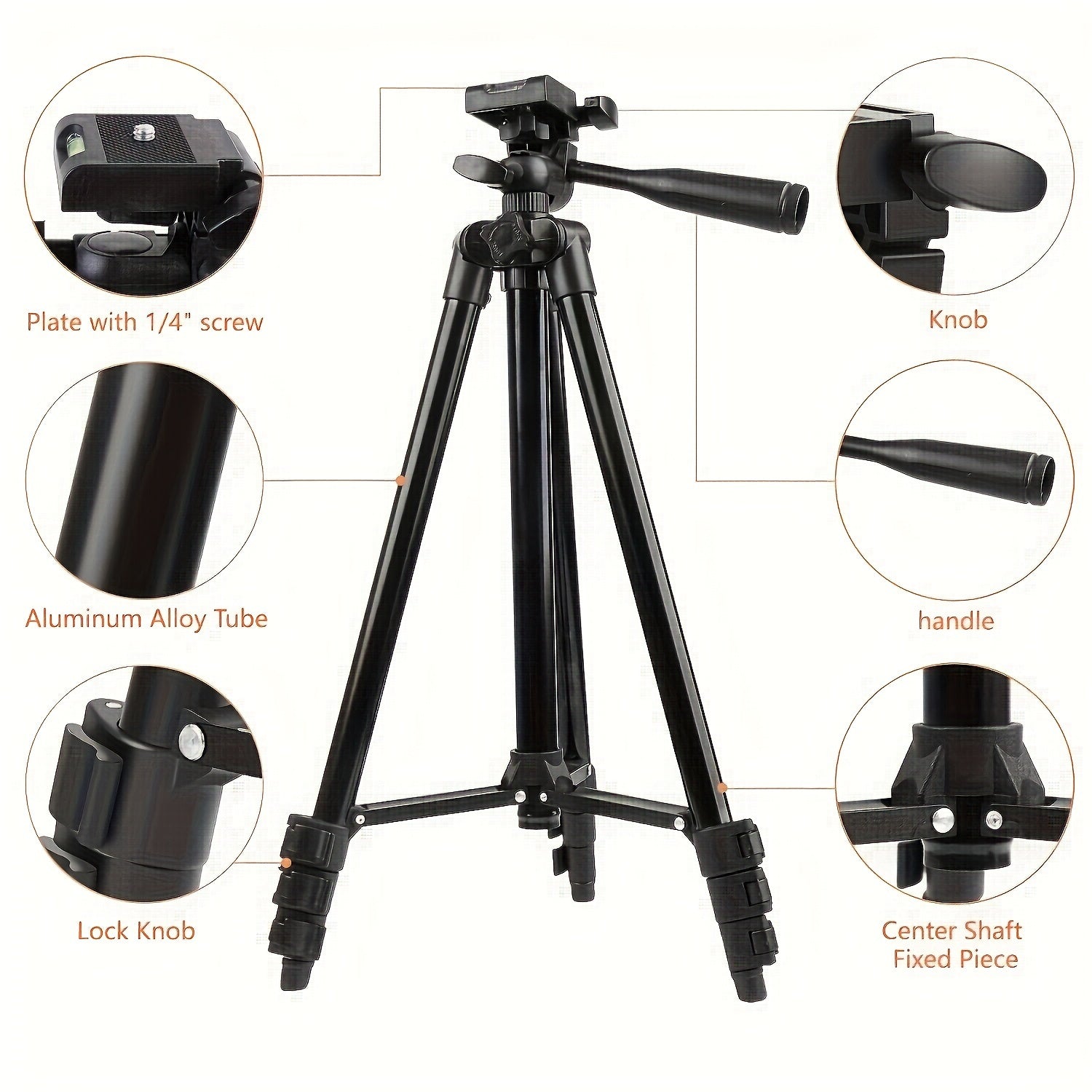Aluminum Tripod with Phone Holder for Video Streaming Photography Adjustable Portable Durable