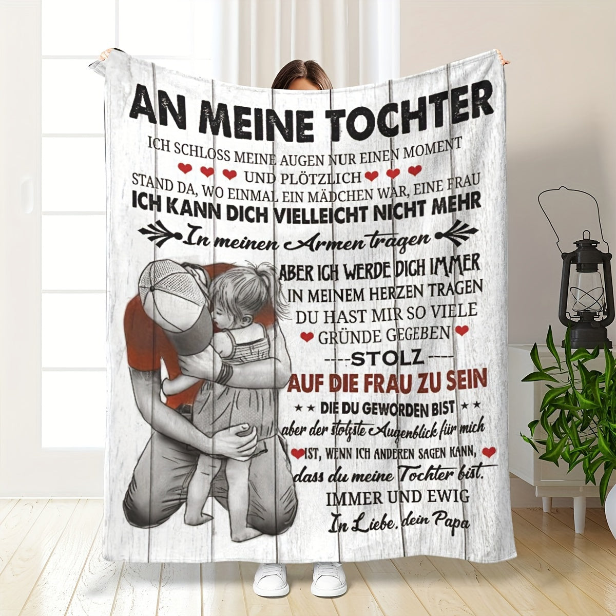 Flannel Throw Blanket with Heartfelt Message for Dad to Daughter Cozy Fleece for Home Office Travel