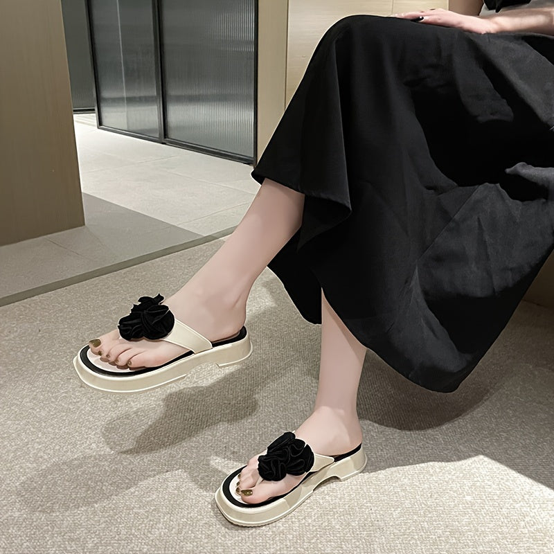 Women's Platform Flip-Flops with Rhinestone Accents Waterproof All-Season Slide Sandals