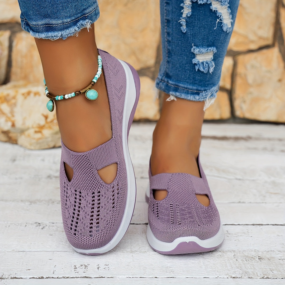 Ladies' Knitted Sneakers Lightweight Breathable Casual Shoes