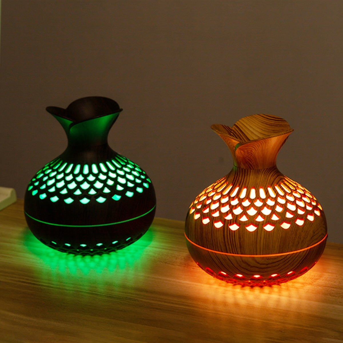 Portable USB Night Light Humidifier Wooden Style Colorful LED Night Light