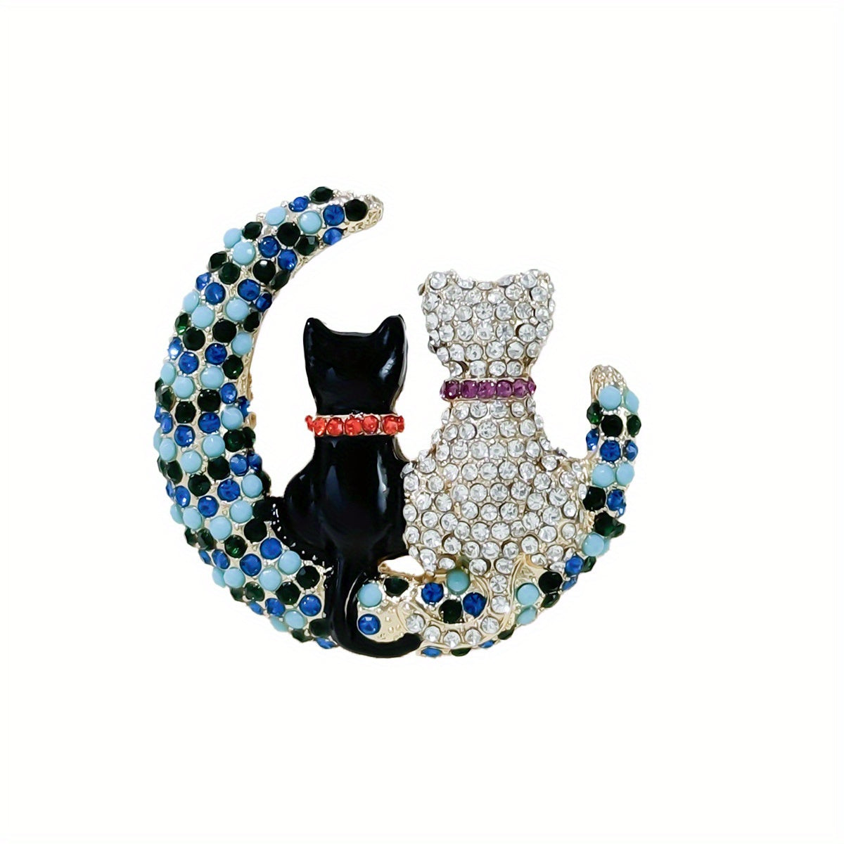 Women’s Rhinestone Cat and Moon Brooch Alloy Jewelry Elegant Accessory