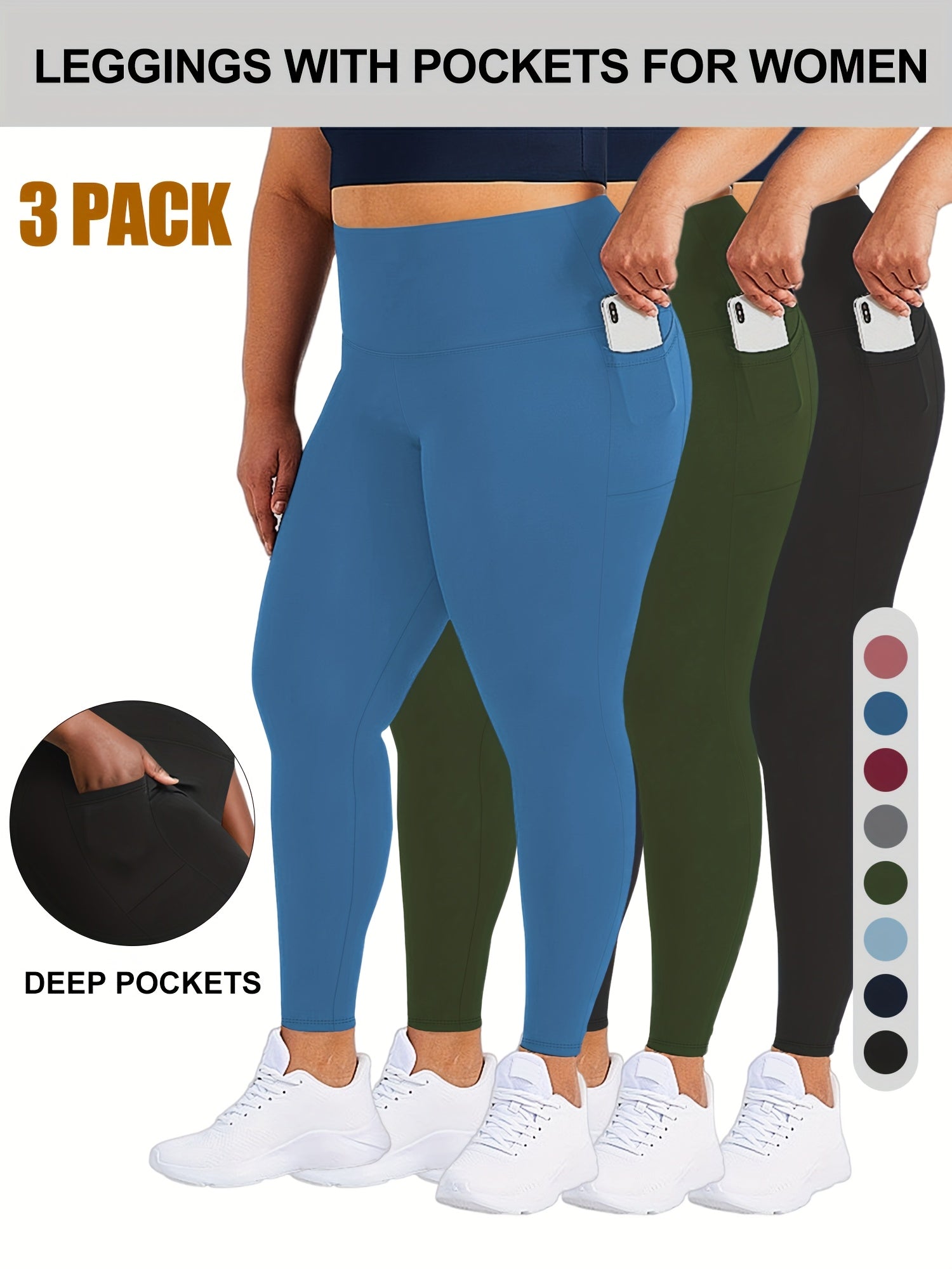 Women High-Waist Leggings with Deep Pockets 9/3 Length 4-Way Stretch