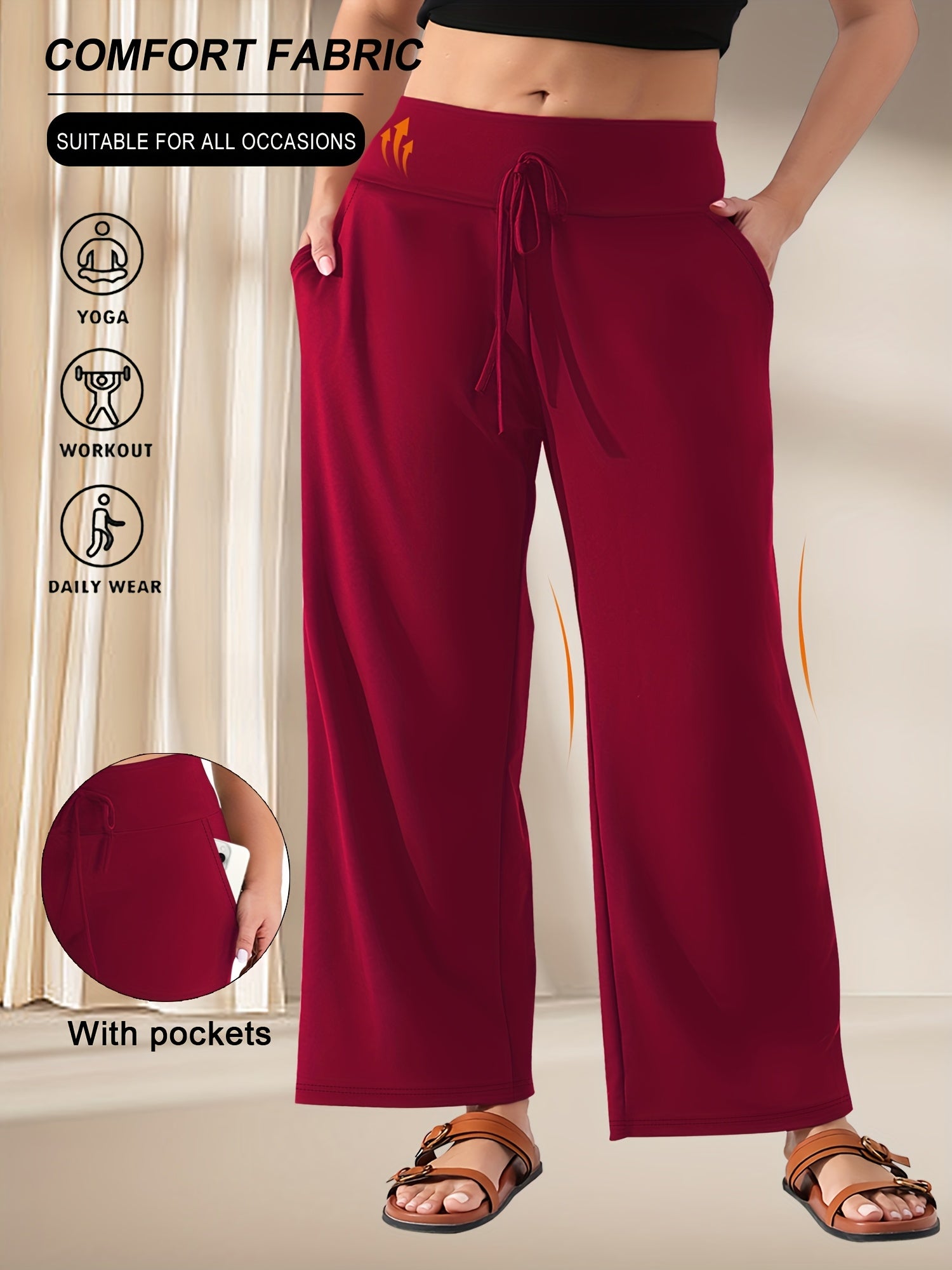 Plus Size Women's High-Stretch Wide Leg Yoga Pants with Pockets