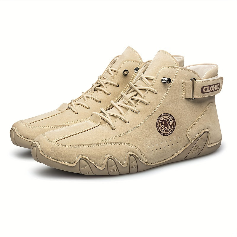 Men's Short Boots with Plush Lining and Hand-Stitched Octopus Design Casual PU High-Tops for All Seasons