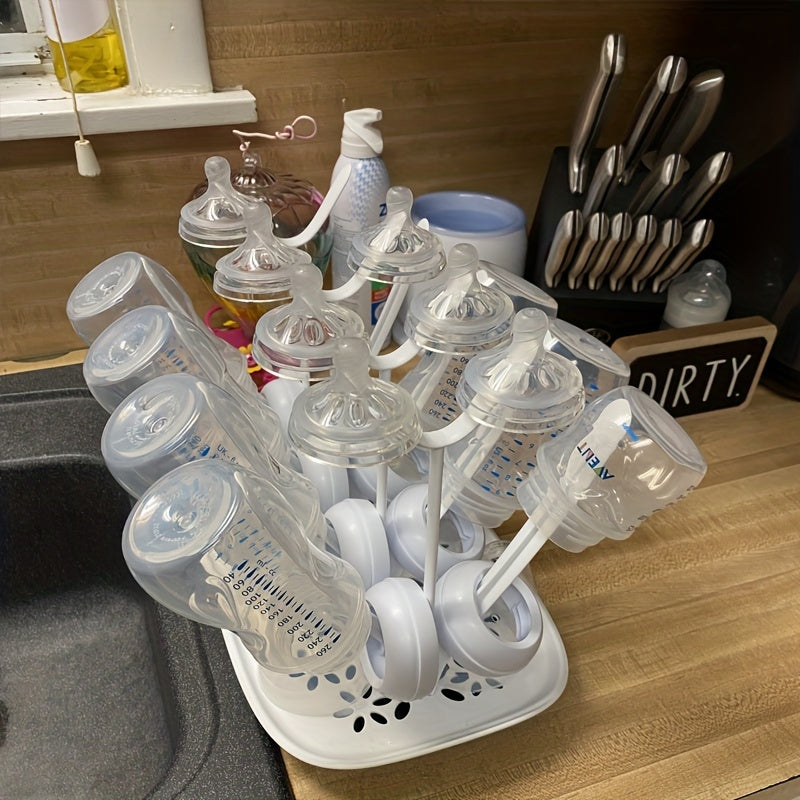 Compact Bottle Drying Rack for 8 Bottles with Removable Drip Tray and Dishwasher Safe