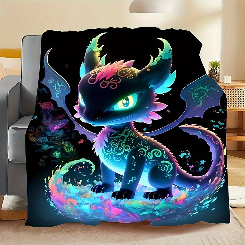 Luminous Dragon Print Flannel Blanket for Sofa Bed Travel Office All Seasons