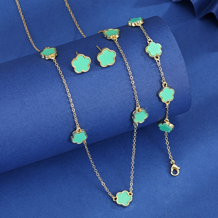 Медный ювелирный набор из 4 предметов с цветочным дизайном: ожерелье, серьги, браслет для повседневной носки, подарок