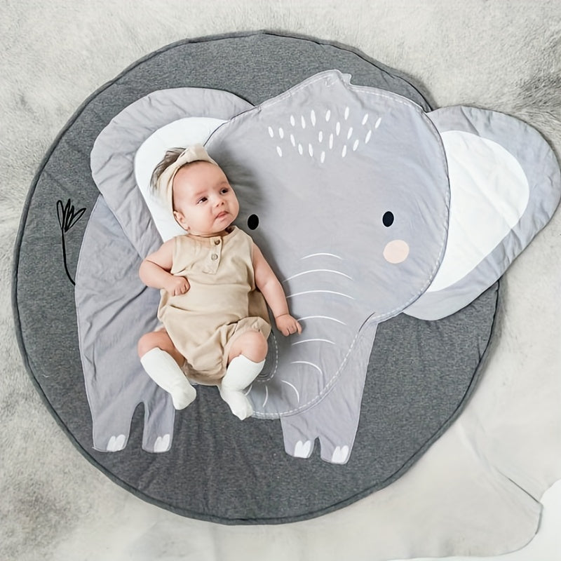 Baby Play Mat Soft 3D Animal Round Crawling Mat with Detachable Liner and Zipper Closure