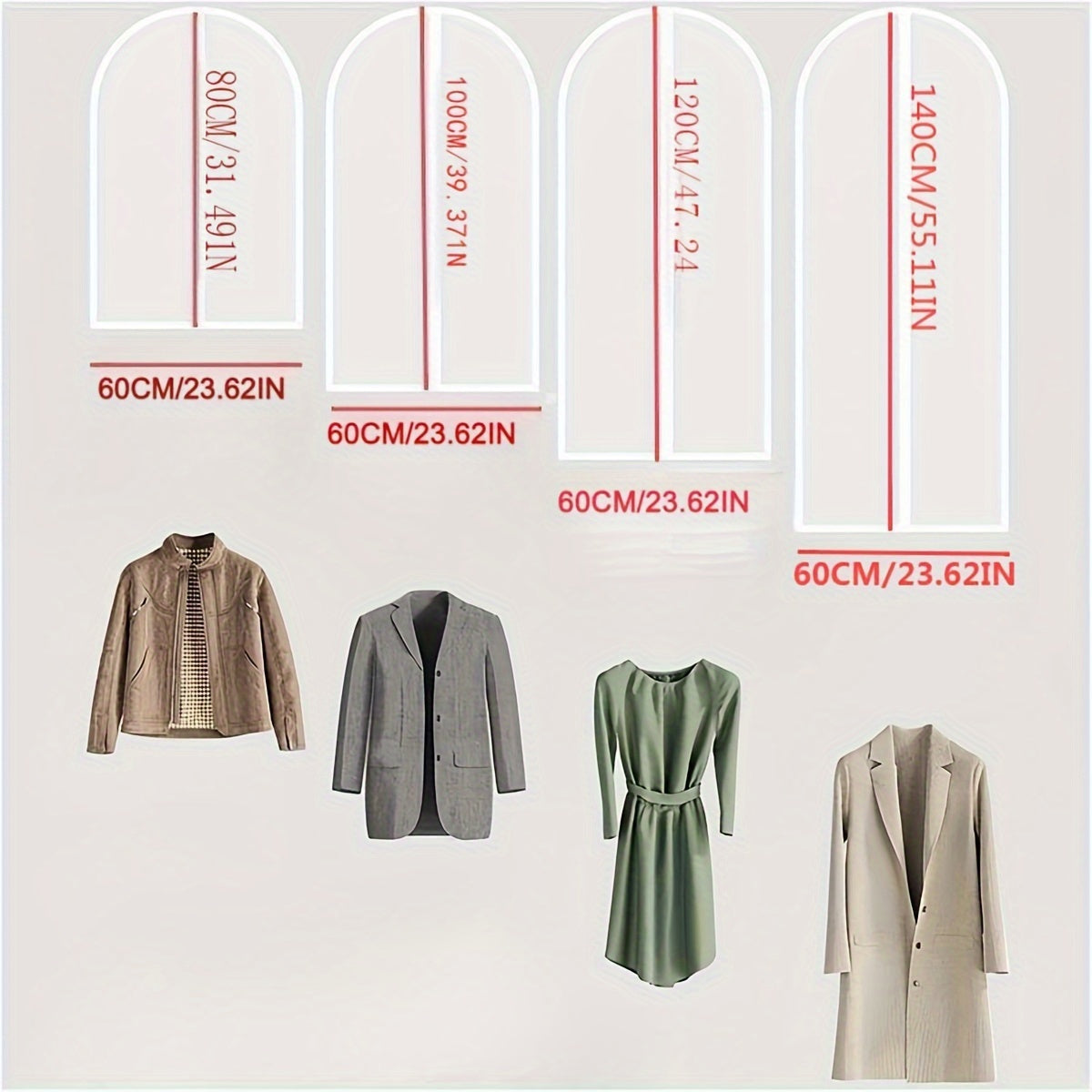 Fundas de plástico transparente para prendas con cierre para almacenamiento en armario, trajes, vestidos, abrigos