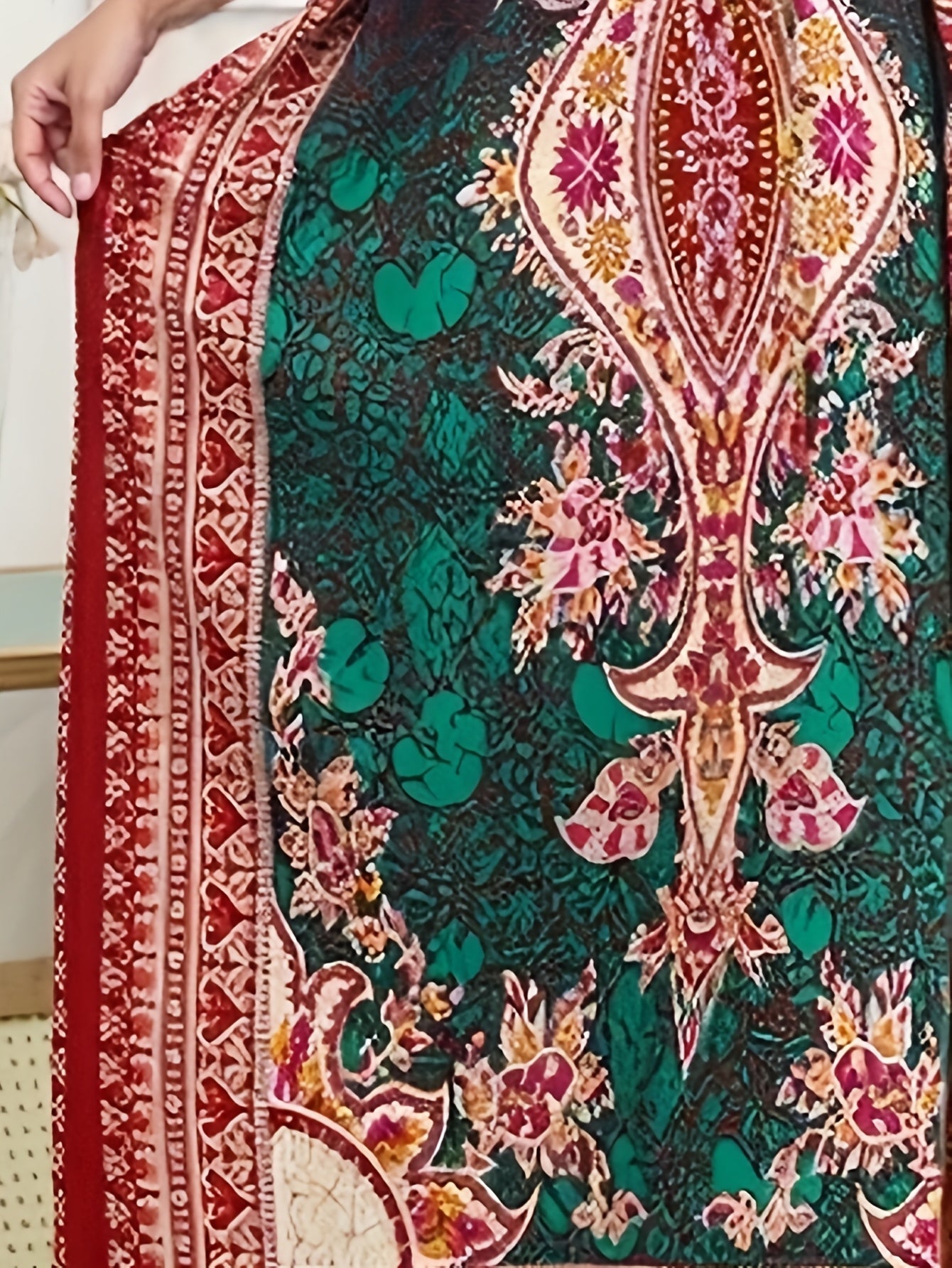 Vestido caftán de tallas grandes para mujer Ramdan con estampado geométrico vibrante, corte suelto y túnica