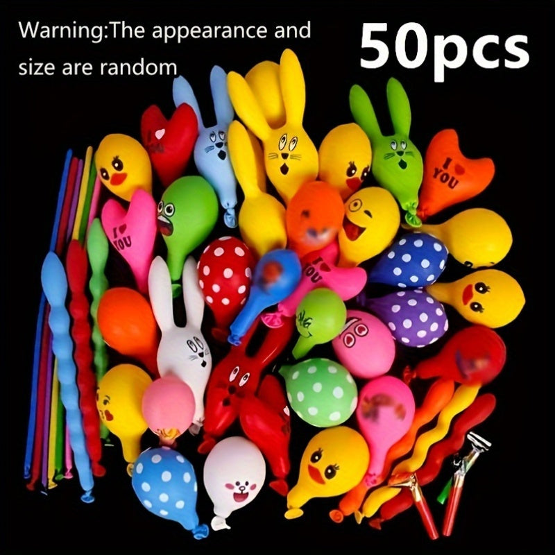 50-Piece Assorted Rubber Balloons Set for Parties and Celebrations