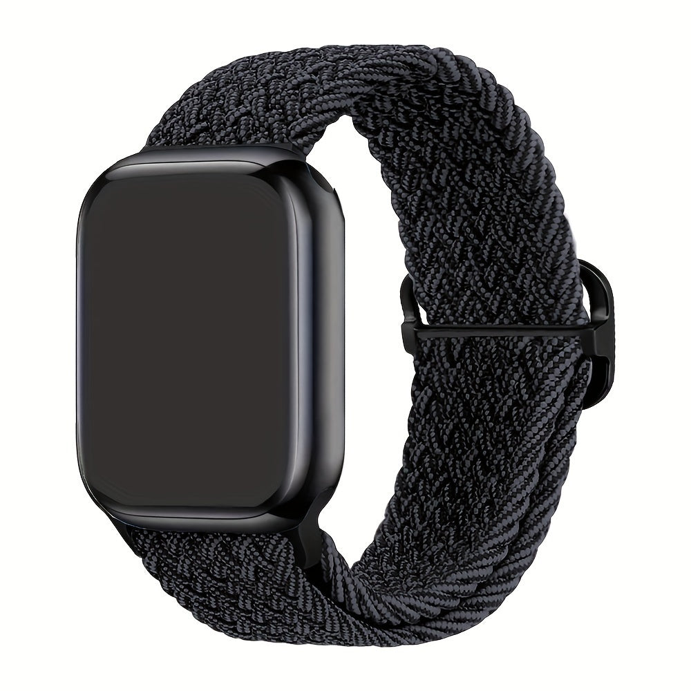 Apple Watch uchun nylon to'qilgan halqa tasmasi, moslashuvchan, elastik, suv o'tkazmaydigan va terga chidamli. Bir nechta ranglarda Ultra2/9/8/7/6/5/4/3 SE iWatch modellari uchun mos keladi. Zamonaviy va moslashuvchan.
