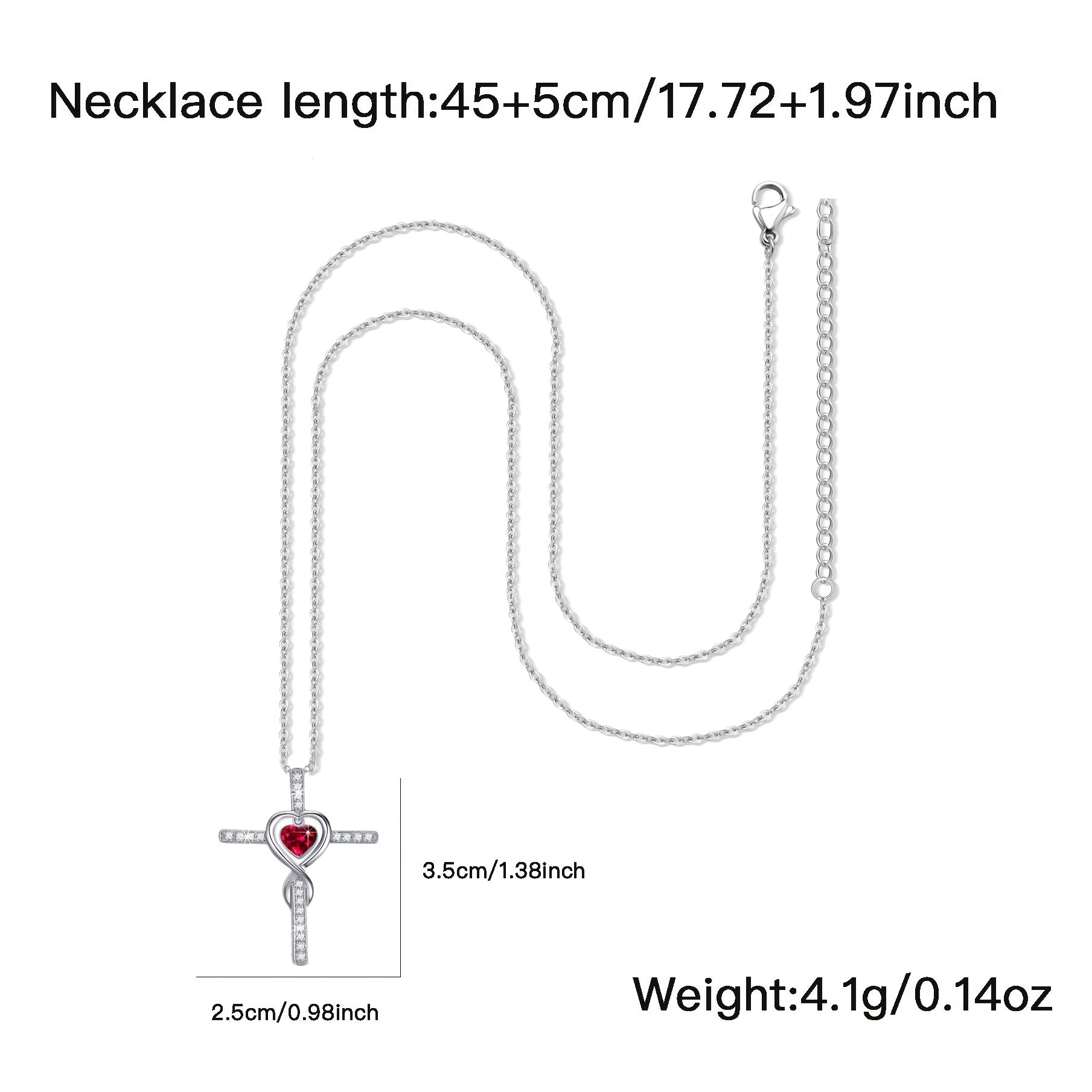 Heart-Shaped Cross Pendant Necklace Silver-Plated Copper Cubic Zirconia Gift for Women