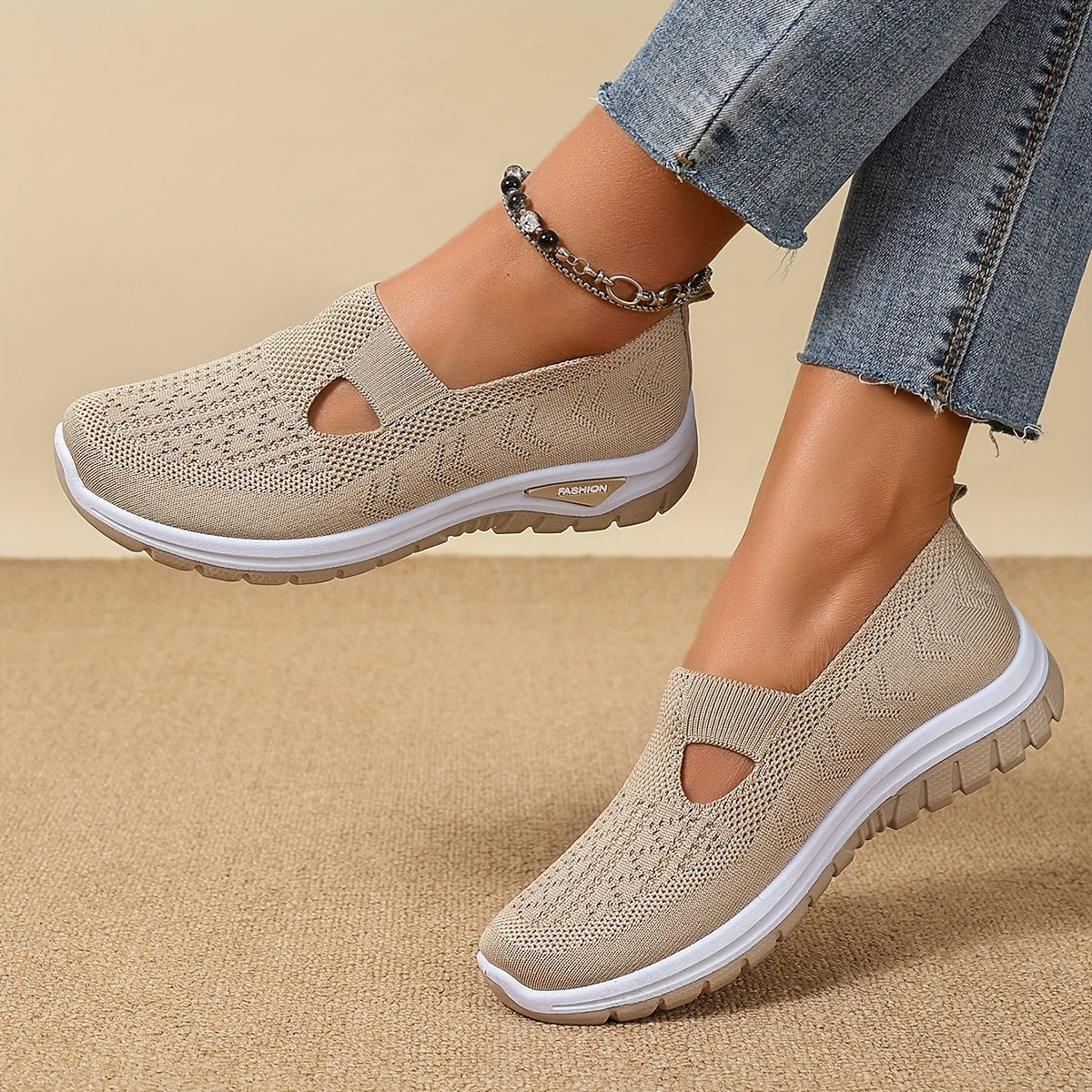 Ayollar uchun nafas oluvchi slip-on sport poyabzali - yengil kundalik mato poyabzali