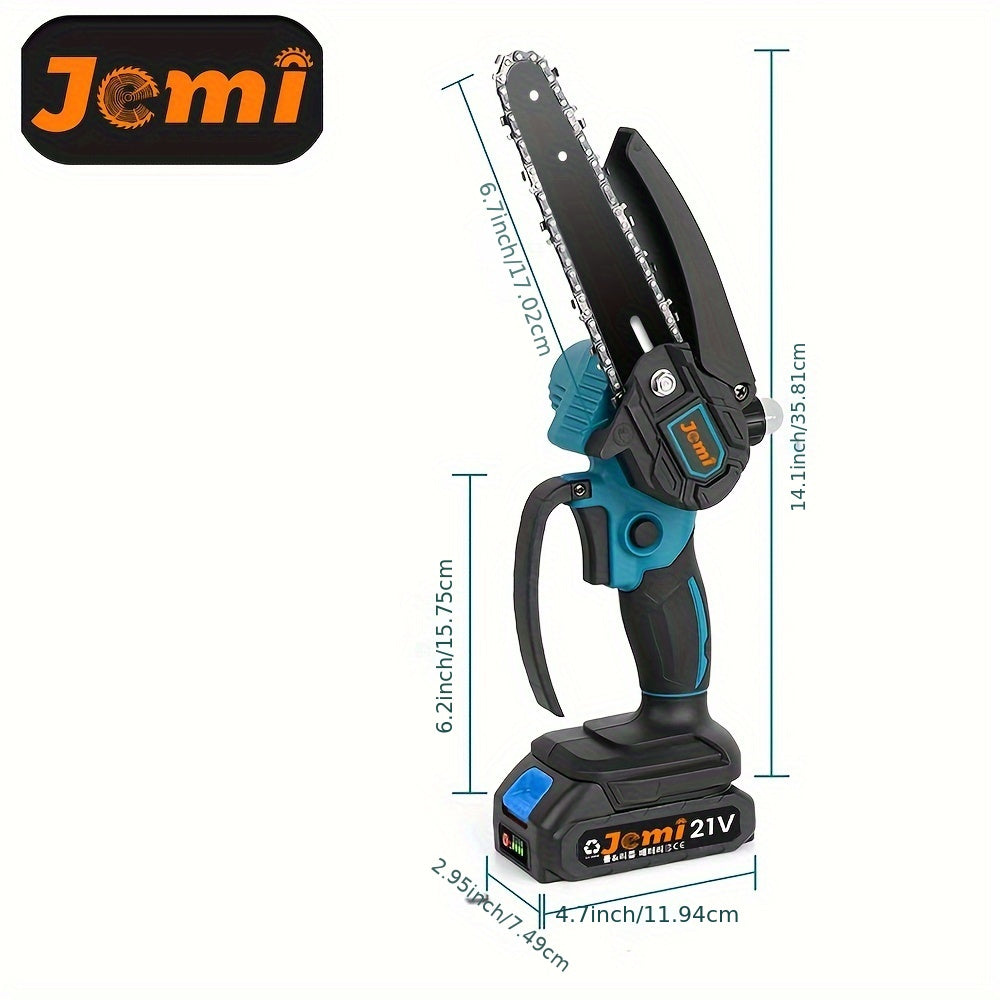 Mini motosierra inalámbrica de 6 pulgadas con 2 baterías, bloqueo de seguridad, ligera para cortar madera