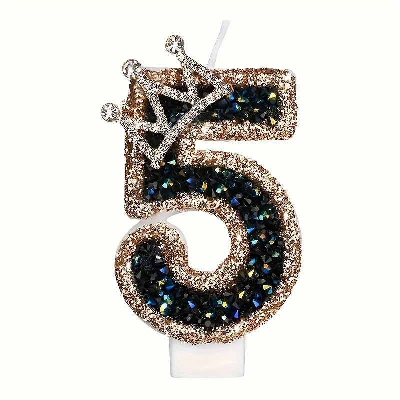 Large Birthday Cake Candles with Crown Metallic Powder Sparkling Number Candles for Kids and Weddings