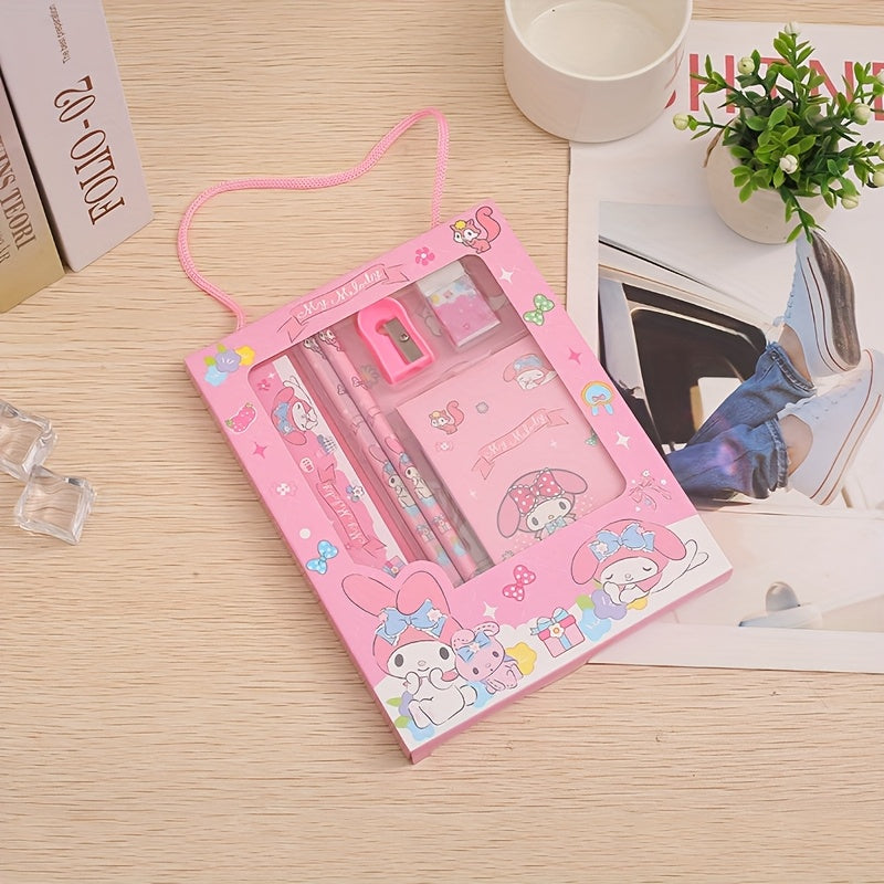 Cartoon Stationery Set with Plastic Ballpoint Pen Ruler Pencil Eraser for School Supplies