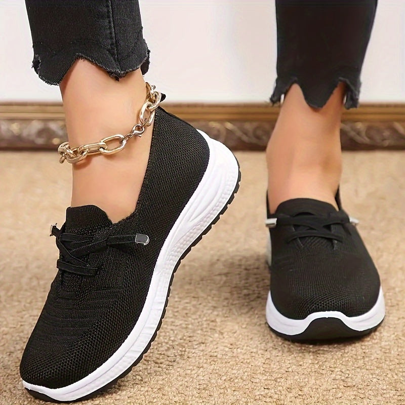 Women's Breathable Knit Sneakers Casual Slip-On Walking Shoes Low-Top