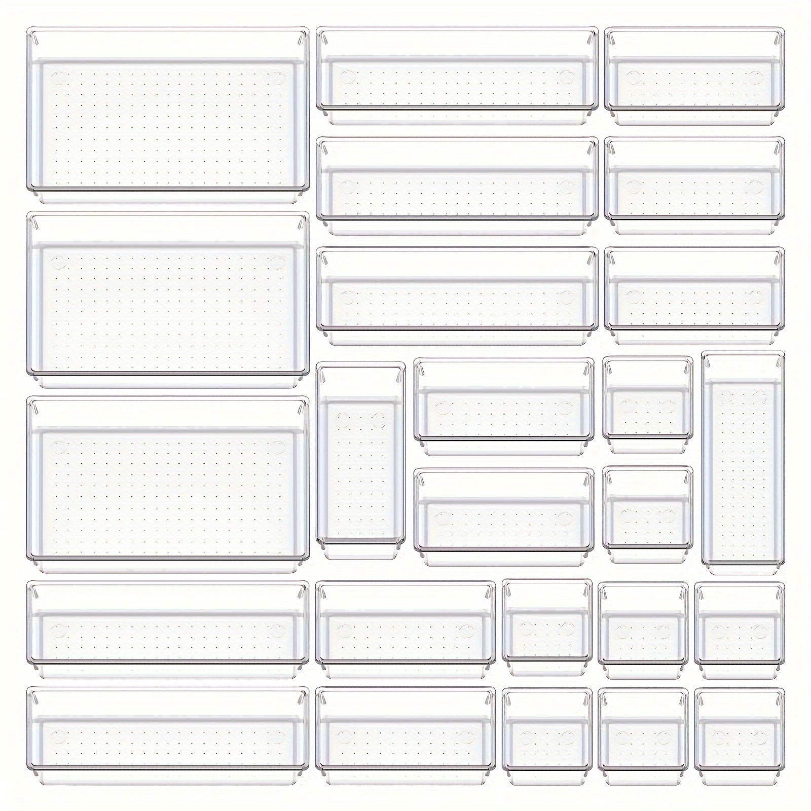 25 Pack Clear Plastic Drawer Organizer Sets for Kitchen Bathroom Office