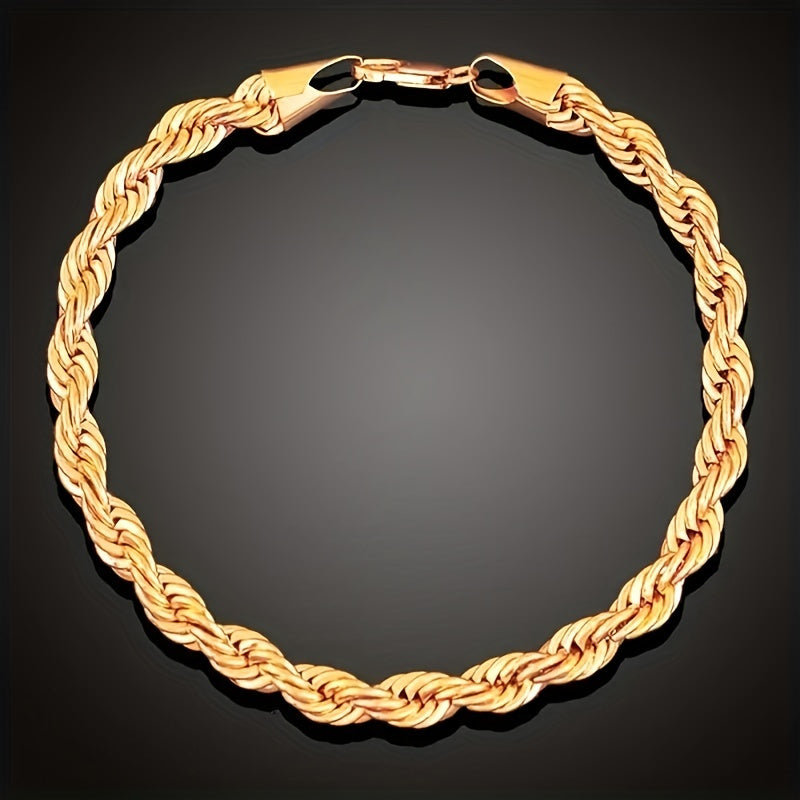 Gold-Toned Stainless Steel Rope Necklace and Bracelet Set Y2K Minimalist Style for Daily Wear and Gifting