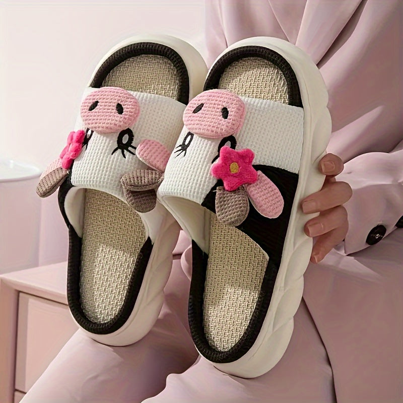 Women's Cow Print Slip-On Slippers Soft Fabric Indoor Outdoor Shoes