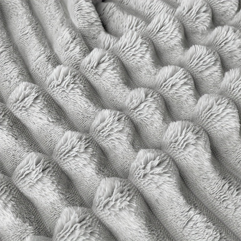 Cozy Ribbed Knit Throw Blanket and Pillowcase Set Grey Stripe Soft Warm Thick