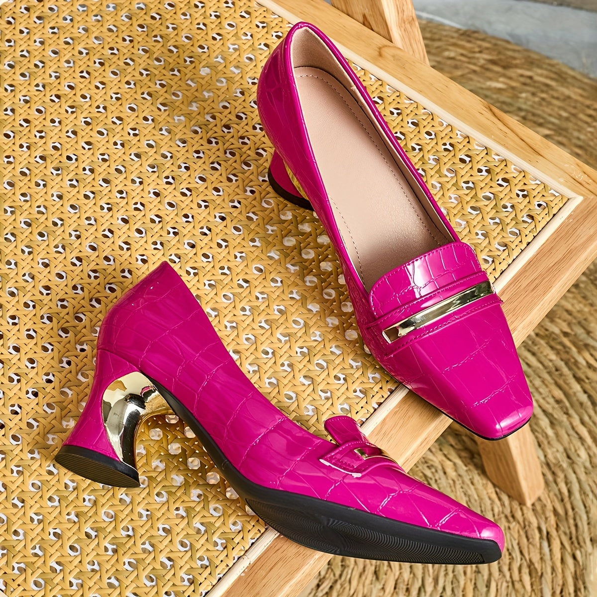 Women's Casual Square Toe High Heeled Shoes for Parties and Events