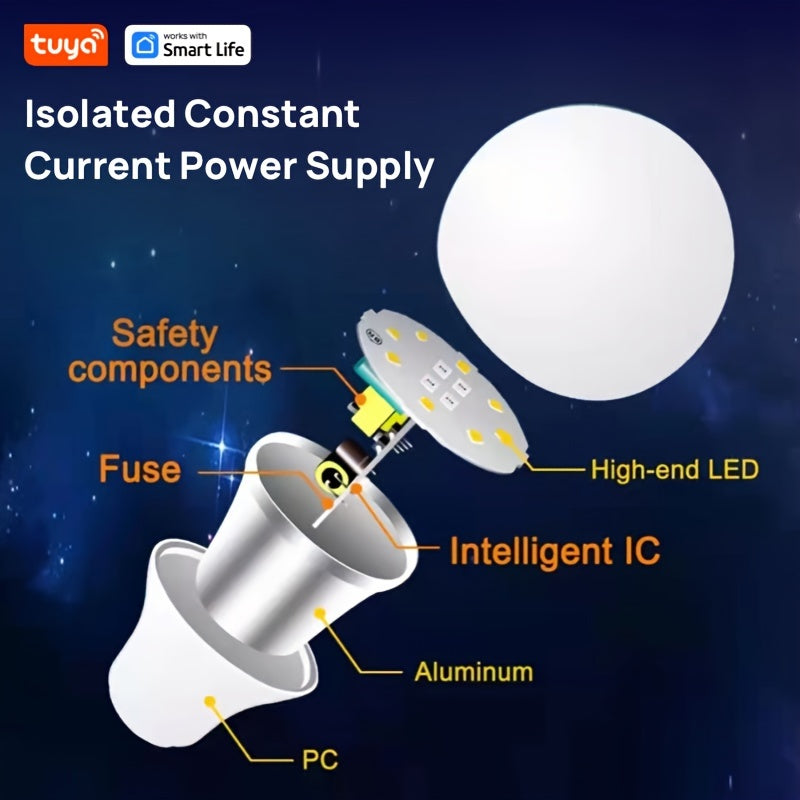 Wi-Fi RGB LED Light Bulb 800LM Dimmable Music Sync White Color Change 4 Pack