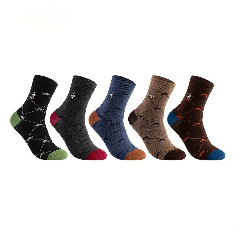 Men's Argyle Pattern Cotton Blend Business Socks Pack of 5 Breathable Comfortable for Work and Outdoor