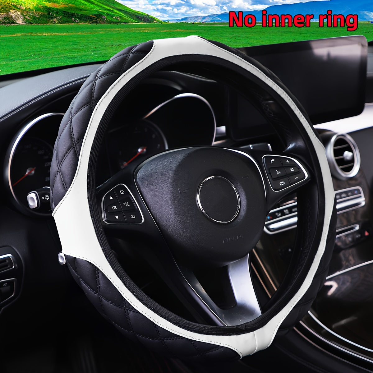 Women's Wear-Resistant PU Leather Steering Wheel Cover 36.83-38.1cm Embroidery