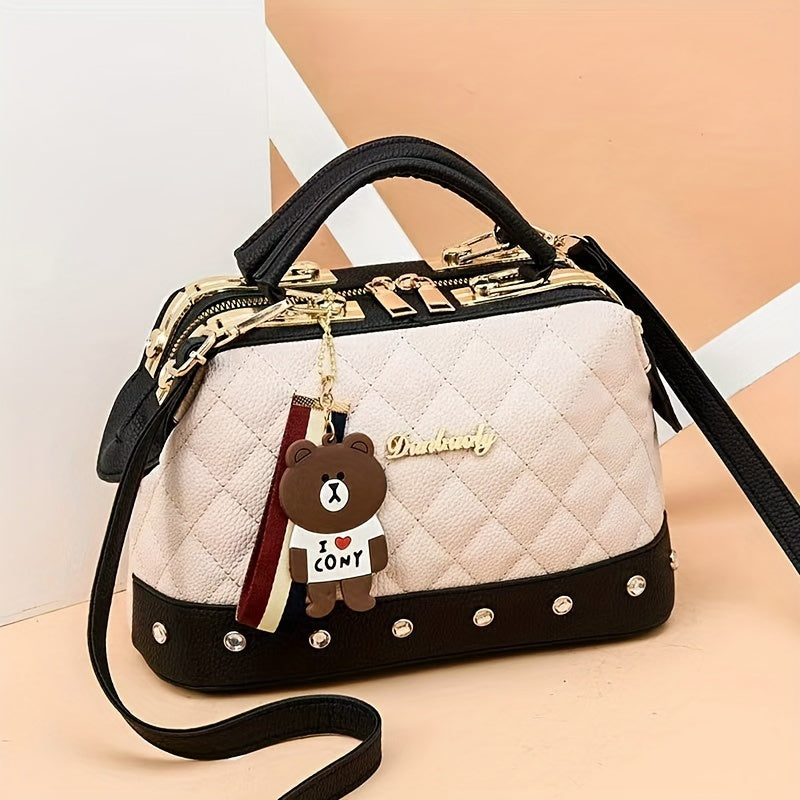 Small Crossbody Handbag with Rhombus Pattern PU Material for Women